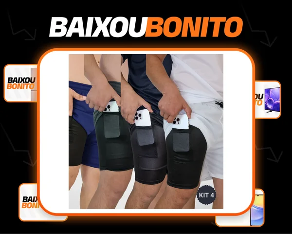 Kit 4 Shorts 2 Em 1 Dryfit Masculino Corrida Academia Treino