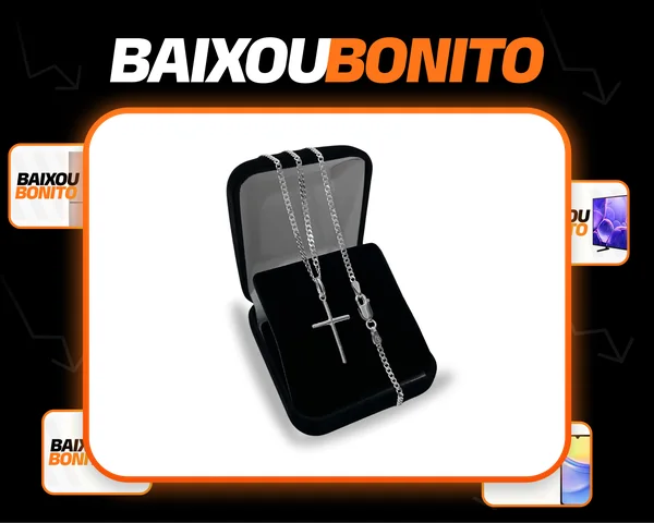 Corrente De Prata 925 Masculina Legítima Italiana + Pingente Crucifixo Cordão Correntinha Maciça Com Cruz Colar Grumet 1x1 Escamada Escama 60cm