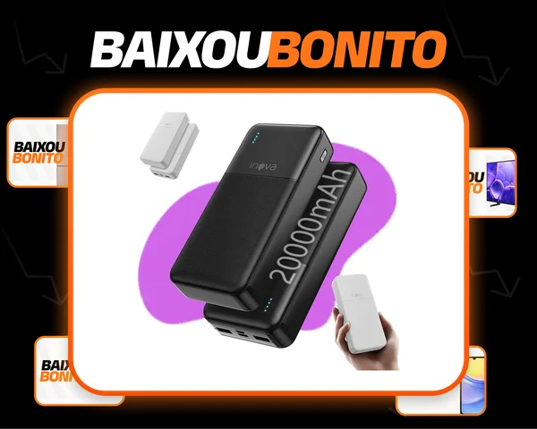 Power Bank Portátil 20000mah, Carregador Inova Carga Rápida, Proteção Inteligente, Compatível Com Celular E Notebook - Preto