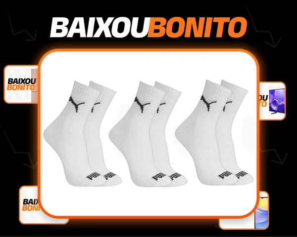 Kit 3 Pares Meias Puma Cano Médio Original Masculino Algodão