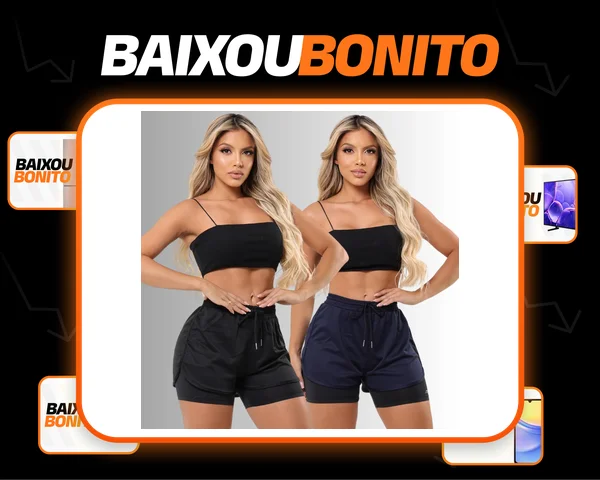 Kit 2 Short Duplo Compreensão Fitness Bermuda Feminino