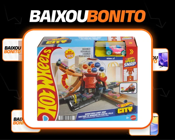 Trilha de brinquedos colorida da loja de doces Hot Wheels City