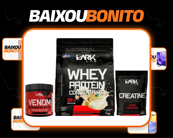 Whey Protein Baunilha 1kg + Creatina 500g + Venom 300g Sabor Frutas vermelhas
