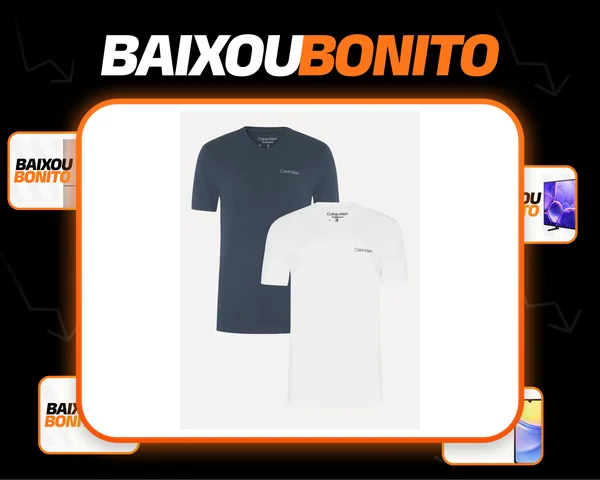 Kit Camisetas Calvin Klein V-neck Logo Azul Marinho/branca