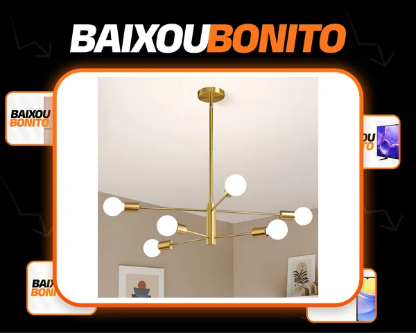 Luminária Lustre Teto Moderno Pendente Para Sala 6 Lâmpadas 127/220v Dourado