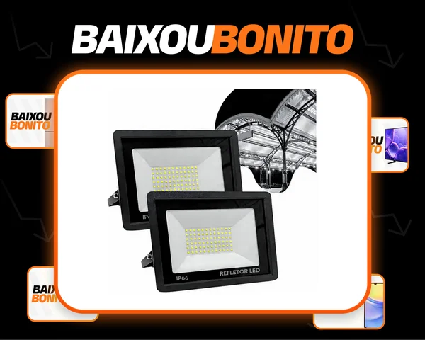 Kit 2 Refletor Led 300w 6.500k Lúmens Carcaça Preto Luz Branca Fria
