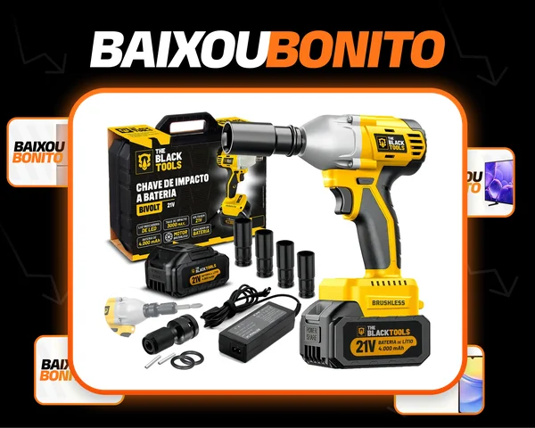 Chave De Impacto A Bateria 21v 4000mah Motor Brushless Com Maleta E Acessorios The Black Tools