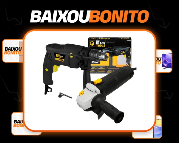 Esmerilhadeira Lixadeira 4.1/2" 125mm 710W 11000 Rpm + Furadeira De Impacto 1/2" 750W 2900 Rpm The Black Tools