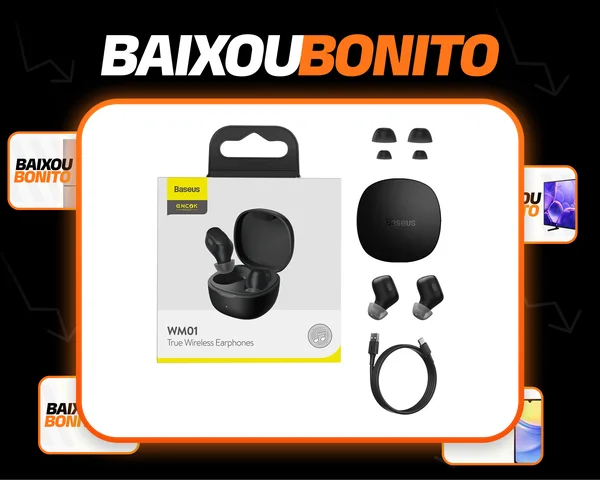 Fone Sem Fio Bluetooth Baseus Encok Wm01 Touch - Original+nf Cor Preto
