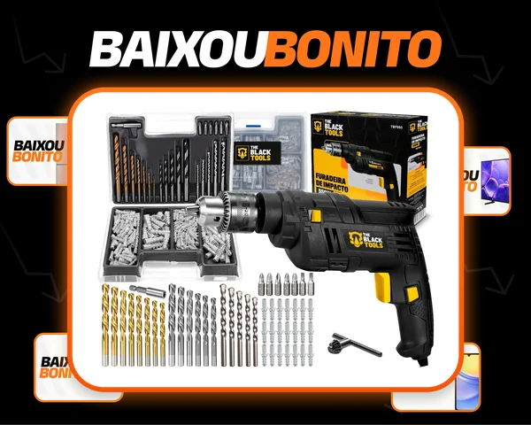 Furadeira De Impacto 550w 3/8 10mm The Black Tools Com Acessórios Kit 300 Peças Brocas E Buchas