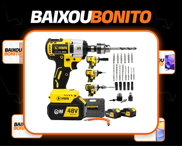 Chave De Impacto 48v Ferramenta Bateria Lítio Parafusadeira Amarelo 127/220v 60