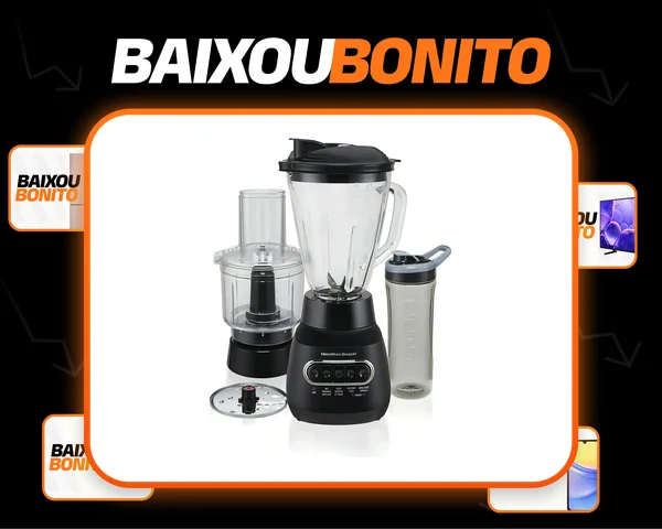 Multiblend® 3 Em 1 Hamilton Beach Liquidificador Jarra de Vidro 1,5L Processador 800W Potência Multi Uso Cor Preto Com Copo To Go Função Pulsar Tritura Gelo Lâminas Em Aço Inox