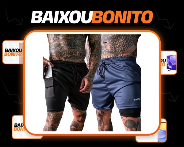 Kit 2 Shorts 2 Em 1 Masculino Dryfit Academia
