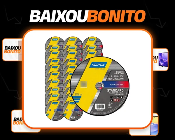 Kit 100 Discos De Corte Inox 7 Pol X 1,6mm Standard Norton Cor Amarelo