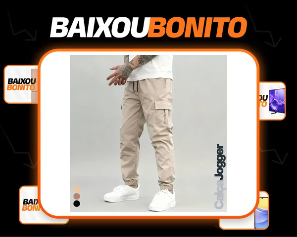 Calça Jogger Cargo Masculina Sarja Calca Streetwear Punho