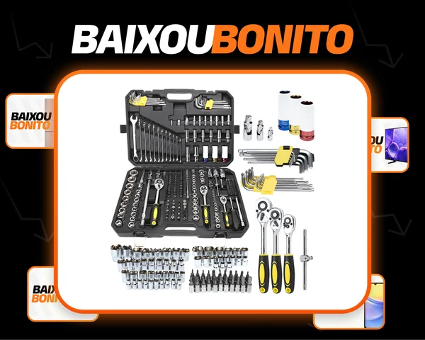 Kit Jogo De Ferramentas Oficina Com 222 Ferramentas E Maleta Preto