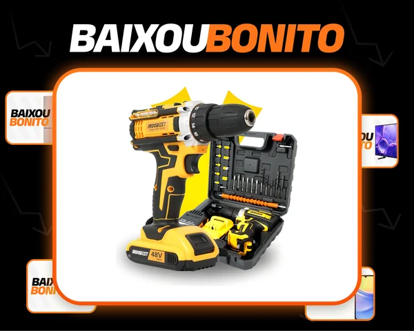 Parafusadeira Furadeira Sem Fio 2 Baterias 340w 1550 Rpm Cor Amarelo