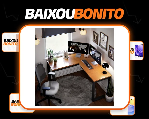 Escrivaninha de Canto Berlim Em L Cinamomo Mesa para Computador Home Office Gamer Estudo Trabalho MDP MDF Moderna Tampo Amplo Estrutura Preta