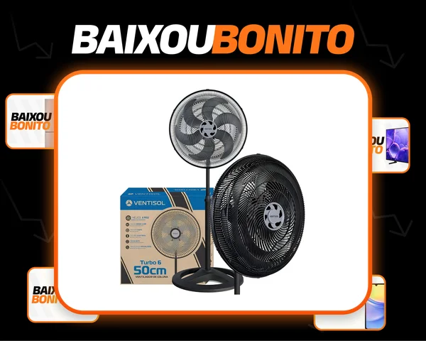 Ventilador Oscilante De Coluna Ventisol Turbo 6 Pás 50cm Preto