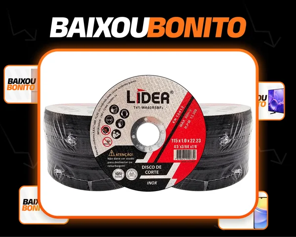 Kit 100 Discos De Corte Fino 1mm Lider 115x22mm 4 1/2