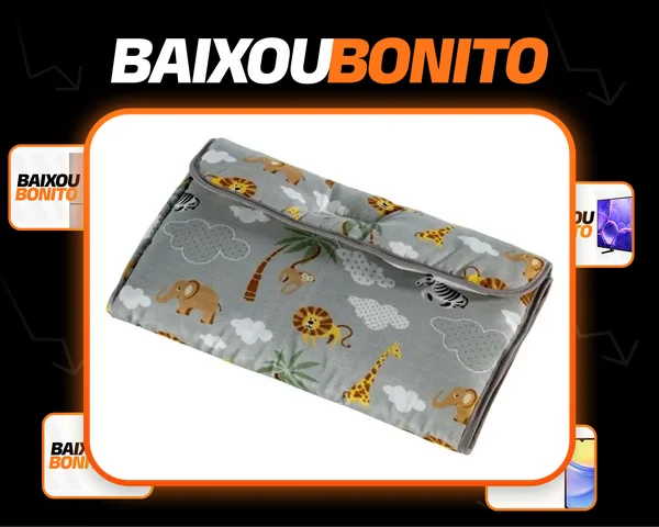 Trocador Portátil De Fralda Bebê Impermeável C Bolso Lateral Cor Safari Cinza Chevron