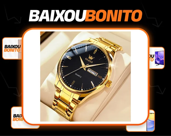 Olevs Relogio Masculino Pulseira De Aço Dourado Quartzo 6898