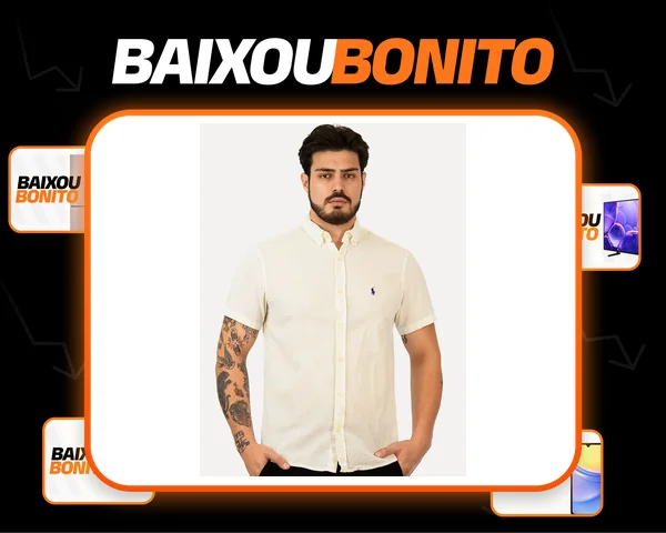 Camisa Ralph Lauren Manga Curta Custom Fit Linho Off-white