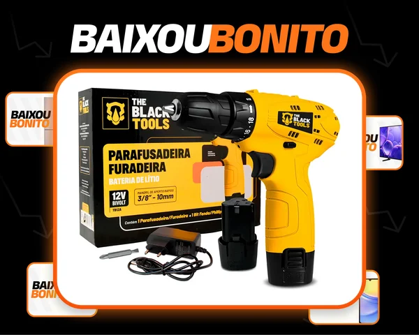 Parafusadeira Furadeira The Black Tools TB12A 3/8 a Bateria Cor Amarelo Frequência 60Hz