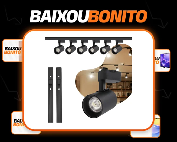 Kit Trilho Eletrificado 2m Preto+ 6 Spots Led 10w Luz Frio Cor Preto Voltagem