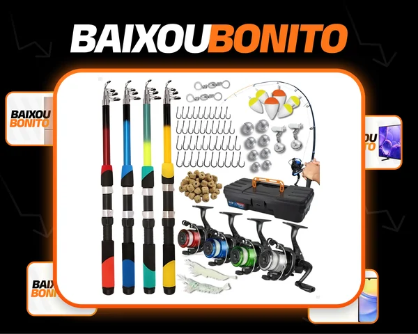Pescamping Kit Pesca Completo 4 Varas Fibra De Vidro E 4 Molinetes Leve Com Linha - Maleta Com Acessórios Bóias Chumbadas Anzóis E Mais Tralha Quite De Pescaria