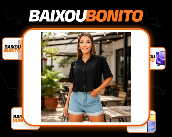 Blusinha Feminina Camisa Social Cropped Botões Manga Curta