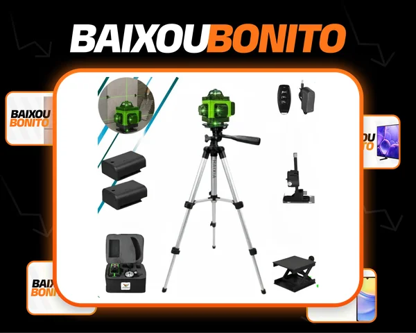 NÍvel A Laser Verde 12 Linhas Esquadro + Suporte + Tripé Recarregável Profissional Prumo 30m Autonivelante Haixia