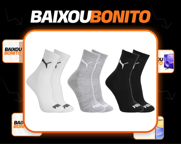 Kit 3 Pares Meias Puma Cano Médio Adulto Masculino Algodão