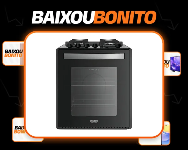 Fogão 4 Bocas de Embutir Dako Supreme Preto com Mesa de Vidro e Mega Chama Bivolt