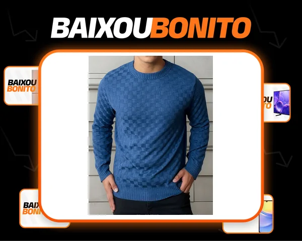 Suéter Masculino Lã Tricot Manga Longa Xadrez Blusa De Frio