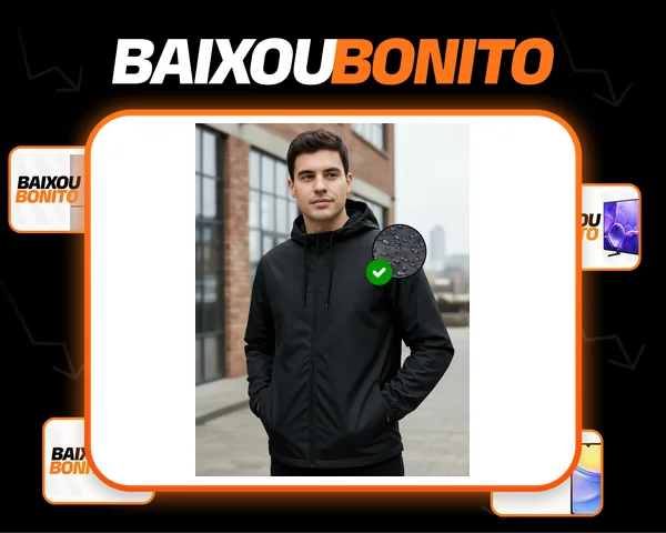 Jaqueta Corta Vento Masculina Impermeável Capuz Zíper Bolso