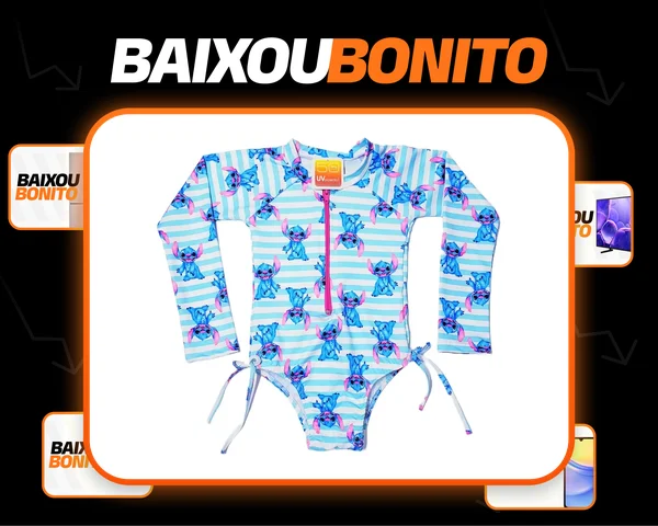 Maiô Infantil Biquíni Manga Longa Proteção Solar Uv Praia