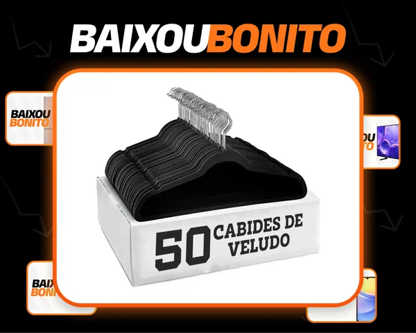 Kit 50 Cabides Veludo De Roupa Antideslizante Slim Adulto Cor Preto