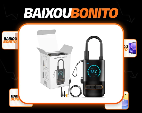 Compressor Digital Portátil Bomba De Encher Pneus Bola Inflável Para Carro Moto Bicicleta Com Calibrador De Ar Preto