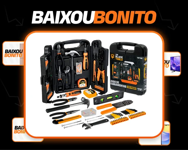 Kit Jogo De Ferramentas 129 Peças Completo Chaves Alicates Maleta Tbt-129 The Black Tools