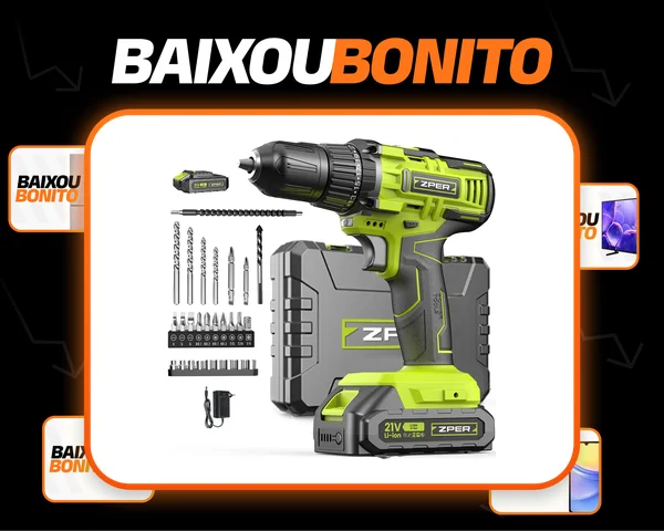 Furadeira/parafusadeira Profissional Sem Fio De 21v, Equipada Com 2 Baterias De 2000mah, 1400rpm E 35nm, Kit Completo Com Acessórios E Maleta De Transporte. Ferramentas Elétricas Zper Para Perfuração