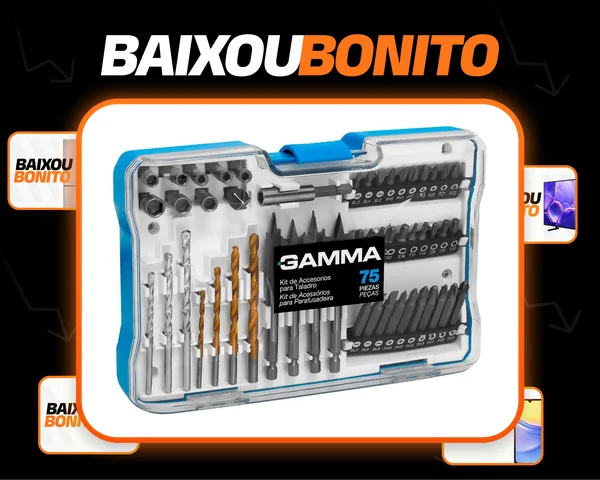 Jogo Acessorios 75 Pçs Furadeira Parafusadeira Gamma G19516