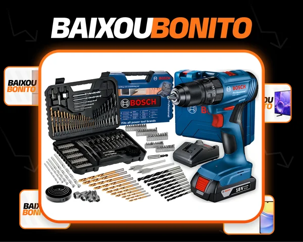 Parafusadeira E Furadeira De Impacto Brushless A Bateria 18v Bosch Gsb 185-li Maleta Com Kit Brocas E Bits 103 Peças