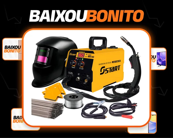 Máquina De Solda Inversora Mig 160a Sem Gás 3 Em 1 Tig Lift Eletrodo Easymig Start Com Mascara E Acessorios