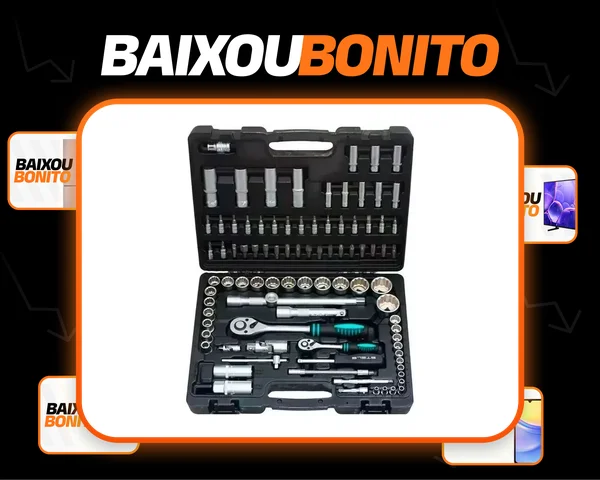 Jogo De Soquetes Encaixe 1/4 E 1/2 Pol Com 94 Pecas Stels Cor Preto