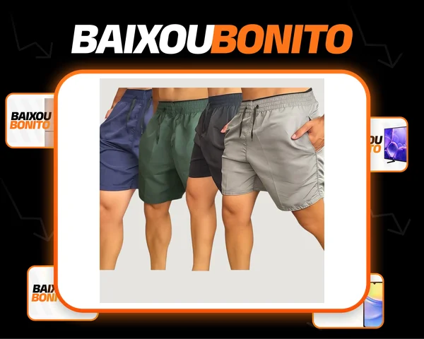 4 Short Tactel Masculino Bermuda Praia Casual Academia Bolso