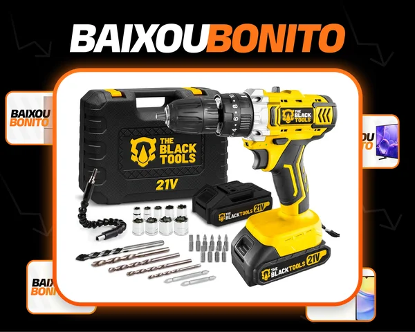 Furadeira E Parafusadeira De Impacto 2 Baterias 2000mah 21v 3/8 Tb-21pkx The Black Tools Com Maleta E Acessorios