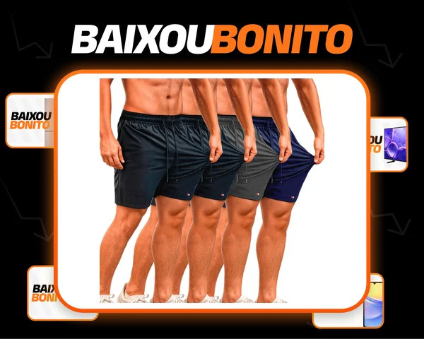 Kit 4 Bermuda Shorts Tactel Sandrini Elastano Academia Praia