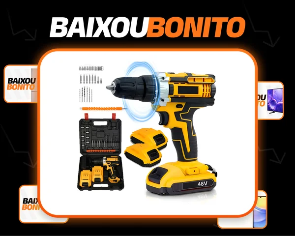 Parafusadeira Furadeira 48v Profissional 2 Baterias Sem Fio