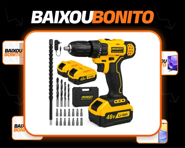 Parafusadeira Furadeira Sem Fio 48 2 Baterias 340w C/brocas Preto 127/220v